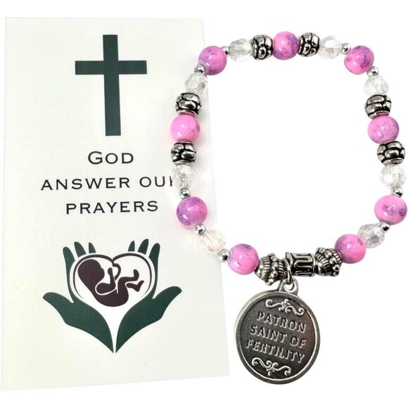St. Gerard Ladies Fertility Polymer Glass Bead Charm Bracelet Gift - Picture 2 of 9